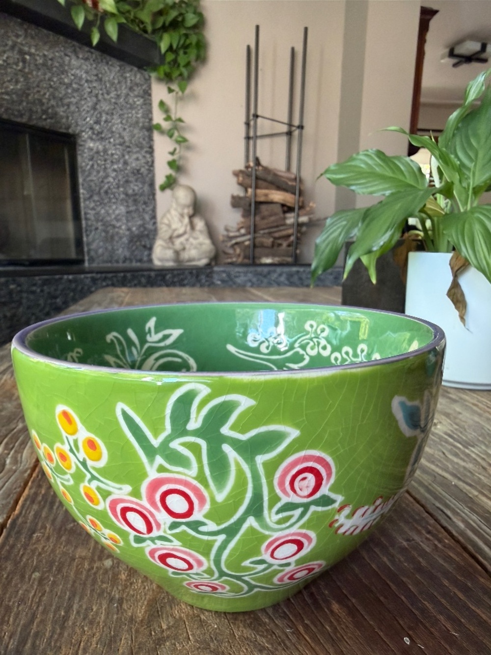 Anthropologie Bellina Blooms Ceramic Bowl -Green